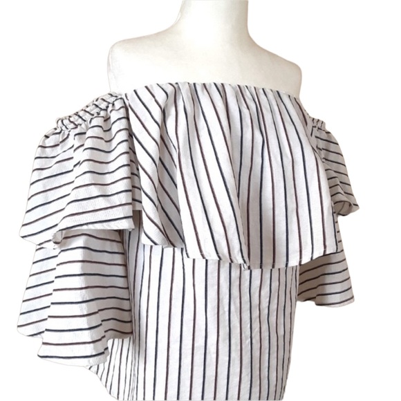 10/$63 sale Dance & Marvel Summer linen cotton stripe ruffle off the shoulder - Picture 2 of 6